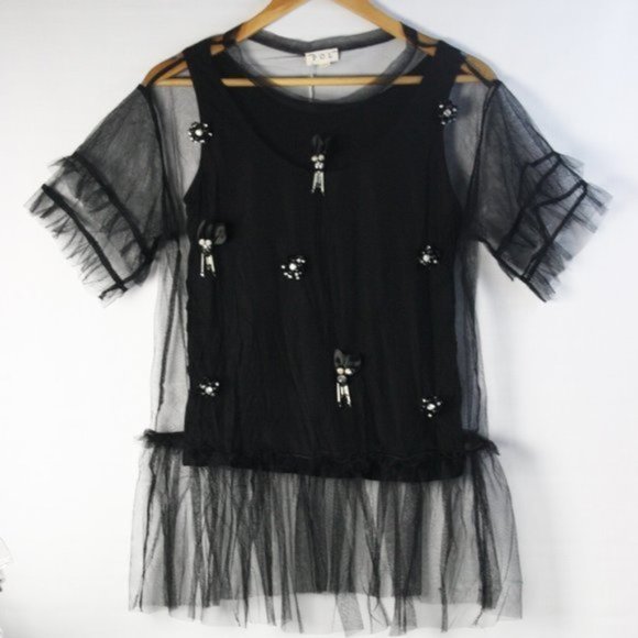 Host Pick❣Sheer Mesh Two-fer Tunic Top Black - Picture 8 of 8